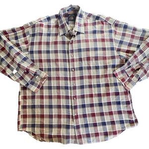 GANT Salty Dog Men's Large Plaid Button Down Shirt Burgundy Navy Beige Cotton